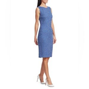 ST. JOHN Butterfly Ribbon Tweed Wool Blend Dress Blue Oasis Size 2